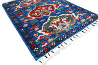 Teppich Orient Ziegler Brücke 60x90 cm 100% Wolle Handgeknüpft Tapetto rot blau