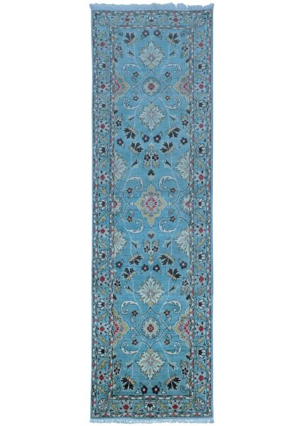 Teppich Orient Kazak Läufer 85x297 cm 100% Wolle Galerie Rug Handgeknüpft blau