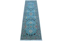 Teppich Orient Kazak Läufer 85x297 cm 100% Wolle Galerie Rug Handgeknüpft blau