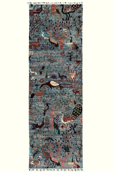 Teppich Läufer Orient Ziegler 80x240 cm 100% Wolle Galerie Handgeknüpft grau