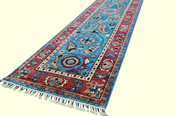 Teppich Ziegler Läufer 82x310 cm Galerie 100% Wolle Handgeknüpft Läufer rot blau