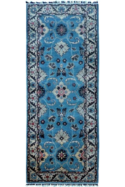 Teppich Orient Kazak Galerie Läufer 84x246 cm 100% Wolle Handgeknüpft beige blau