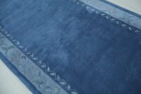 Teppich Läufer Original Nepal Avantgard 140x540 cm Handgeknüpft 100% Wolle blau