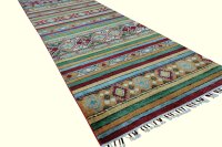 Teppich Orient Kazak Galerie Läufer 90x292 cm 100% Wolle Handgeknüpft gestreift