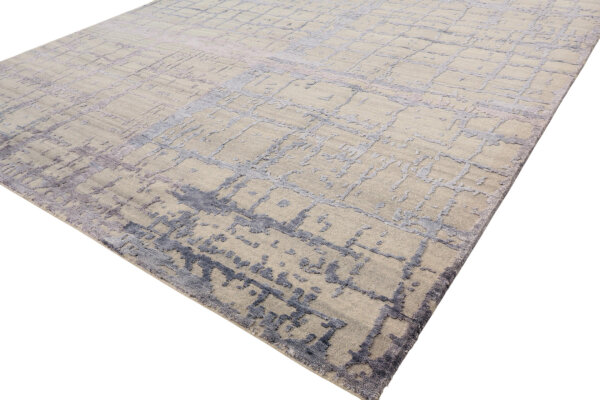 Designer Teppich Avantgarde 200x250 cm Wolle Seide Handgeknüpft blau / natur