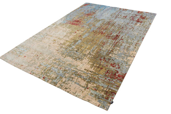 Designer Teppich Modern 200x290 cm Wolle Seide Handgeknüpft rot blau gold