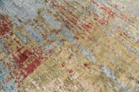 Designer Teppich Modern 200x290 cm Wolle Seide Handgeknüpft rot blau gold