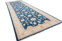 Teppich Ziegler Chobi Läufer 130x390 cm 100% Wolle Handgeknüpft Rug beige blau