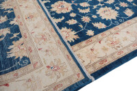 Teppich Ziegler Chobi Läufer 130x390 cm 100% Wolle Handgeknüpft Rug beige blau