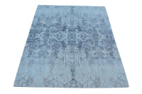 Designer Teppich Persimo 200x250 cm 100% Wolle Handgeknüpft blau natur