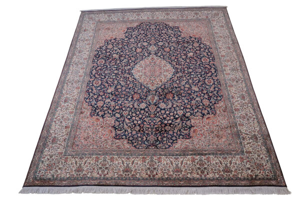 Teppich Orient Kaschmir Seide Handgeknüpft 250x300 cm 100% Reine Seide Rug blau