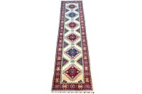 Teppich Orient Afghan Kazak Läufer 86x360 cm 100% Wolle Handgeknüpft Rug beige