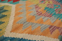 Teppich Afghan Maimana Kelim Handwebteppich 100% Wolle 200x290 cm Rug grün rot