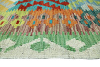 Teppich Afghan Maimana Kelim Handwebteppich 100% Wolle 200x290 cm Rug grün rot