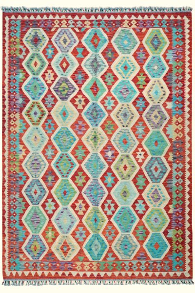 Afghan Kelim Maimana Handgewebt 100% Wolle 200x300 cm multi Geometrisch Handmade