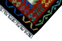 Teppich Afghan Kelim Handgewebt 100% Wolle 150x200 cm Flachgewebe schwarz rot