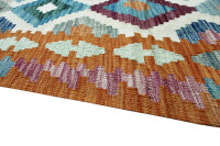 Teppich Afghan Kelim Handgewebt 100% Wolle 200x290 cm Handarbeit Rug orange
