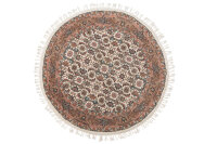 Teppich Orient Herati Rund 100x100 cm 100% Wolle Handgeknüpft mit Fransen creme