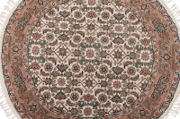 Teppich Orient Herati Rund 100x100 cm 100% Wolle Handgeknüpft mit Fransen creme