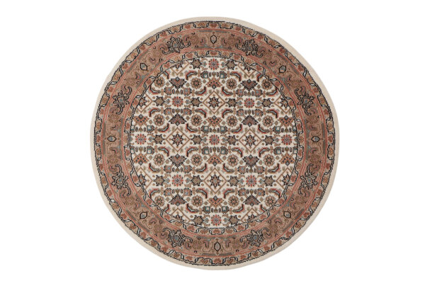 Teppich Orient Herati Rund 100x100 cm 100% Wolle Rug Handgeknüpft creme beige