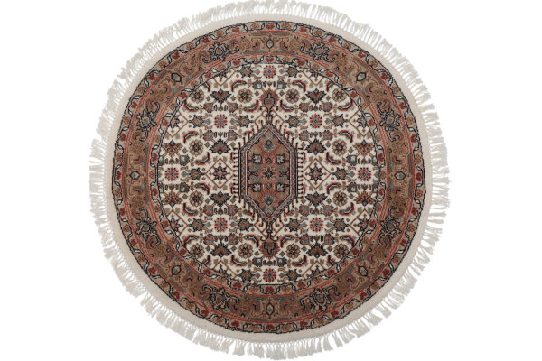 Teppich Orient Indo Bidjar Rund 100x100 cm 100% Wolle Handgeknüpft beige creme