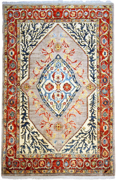Teppich Orient Ziegler 150x200 cm 100% Wolle Handgeknüpft Carpet Rug rot beige