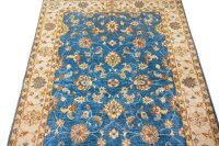Teppich Orient Ziegler Chobi 150x200 cm 100% Wolle Handgeknüpft beige blau