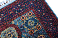 Teppich Orient Afghan Ziegler Mamluk 100x150 cm 100% Wolle Handgeknüpft blau rot