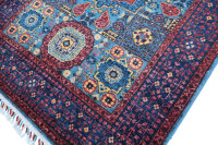 Teppich Orient Afghan Ziegler Mamluk 100x150 cm 100% Wolle Handgeknüpft blau rot