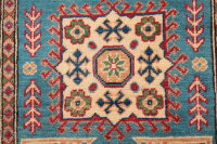 Teppich Orient Kazak 95x123 cm 100% Wolle Handgeknüpft Carpet rot creme blau
