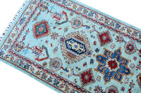 Teppich Orient Ziegler Khorjin Läufer 80x300 cm 100% Wolle Handgeknüpft blau