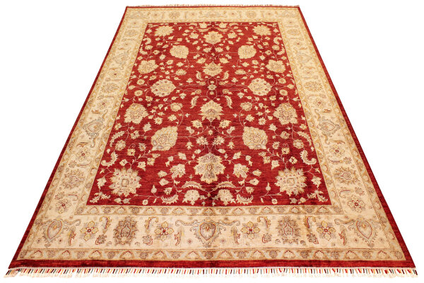 Teppich Ziegler Chobi 250x300 cm 100% Wolle Handgeknüpft Umrandung beige rot