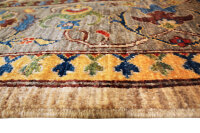 Teppich Orient Oshak 250x300 cm 100% Wolle Handgeknüpft Umrandung beige grau