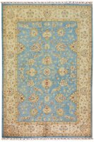 Teppich Ziegler Chobi 200x300 cm 100% Wolle Handgeknüpft Umrandung beige blau