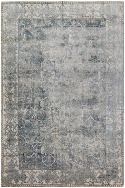Teppich Vintage Handgewebt 160x230 cm Glanz Effekt Handweb Beige blautöne