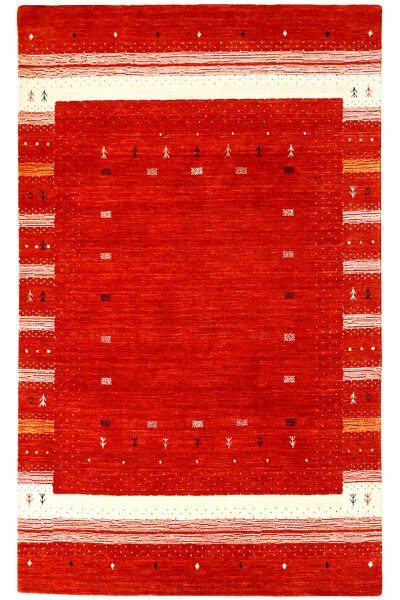 Teppich Gabbeh Indo Lorie 120x180 cm Handgewebt Carpet 100% Wolle weiss rot