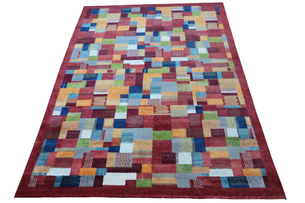 Teppich Perser Gabbeh Loribaft Nomad 250x350 cm Handgeknüpft Rug 100% Wolle rot