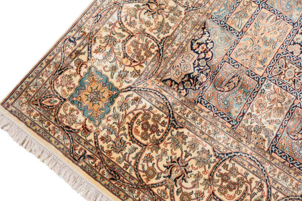 Teppich Orient Kaschmir 100% Reine Seide Handgeknüpft 270x270 cm Kashmir beige