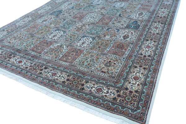 Teppich Orient Indo Felder Ghom 250x300 cm Carpet 100% Wolle Handgeknüpft creme