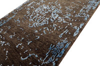 Teppich Nepal Musterring Soho Deluxe Handgeknüpft Wolle 70x140 cm blau grau