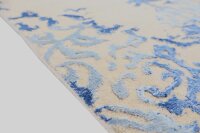Designer Teppich Galaxy Fusion 120x180 cm Wolle K Seide Handgeknüpft blau creme