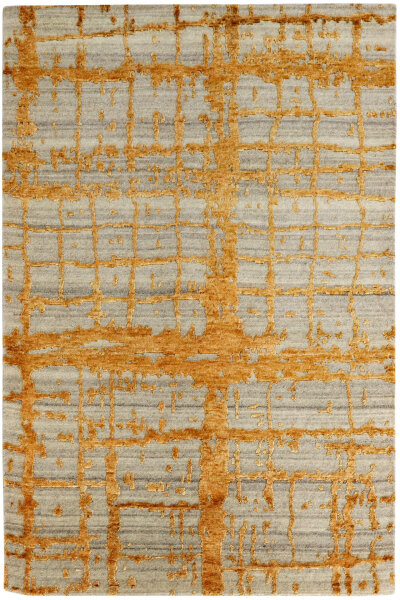Designer Teppich Avantgarde 120x180 cm Wolle Bambus Seide Handgeknüpft grau gold