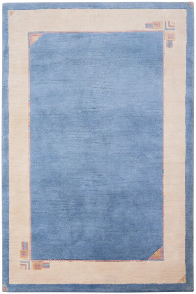 Teppich Original Nepal Handgeknüpft 100% Wolle 140x200 cm Rug hellblau beige