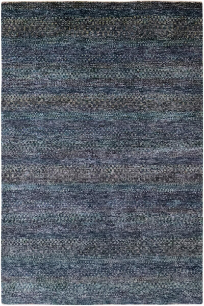 Designer Teppich Saphire 140x200 cm 100% Wolle Handgeknüpft blau grau meliert