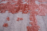 Designer Teppich Nepal Avantgarde 140x200 cm Wolle Seide Handgeknüpft grau rot