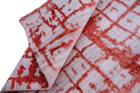 Designer Teppich Nepal Avantgarde 140x200 cm Wolle Seide Handgeknüpft grau rot