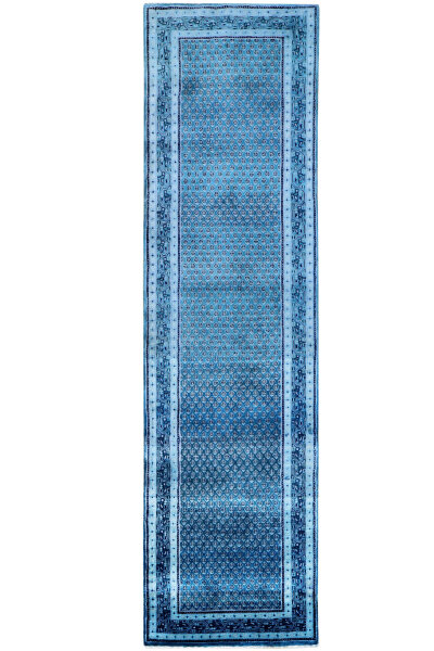 Teppich Orient Indo Lori Mir 80x300 cm 100% Wolle Handgeknüpft Rug Galerie blau