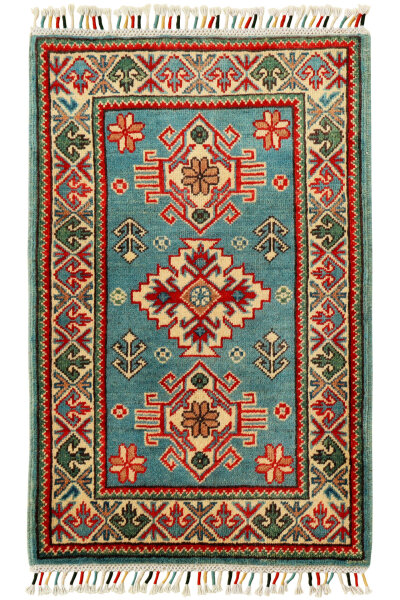 Teppich Orient Kazak Brücke 60x90 cm 100% Wolle Handgeknüpft Rug Tapis rot blau